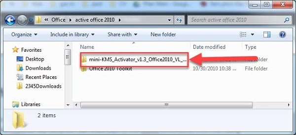 Chạy file “mini-KMS_Activator_v1.3_Office2010_VL_ENG