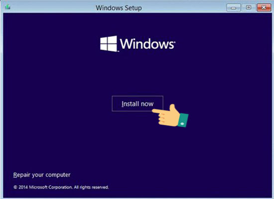 Nhấn Install để chuyển sang bước thiết lập cài đặt Windows 10
