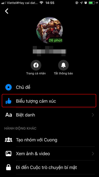 Chọn mục Biểu tượng cảm xúc