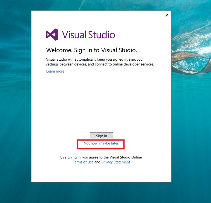 Màn hình Visual Studio 2015  sau khi cài đặt xong