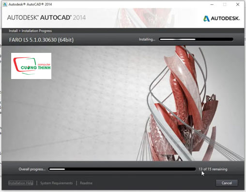 Đợi cài đặt Autocad 2014