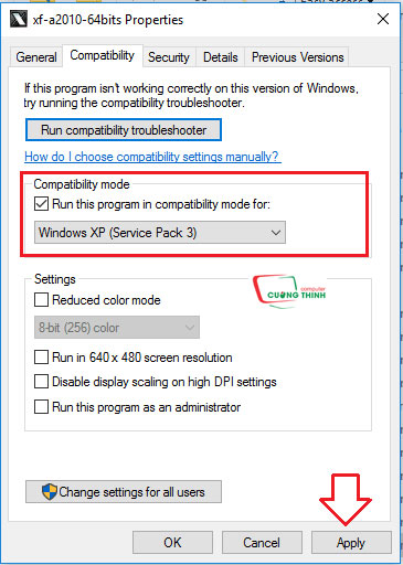 Windows XP (Service Pack 3) rồi nhấn Apply
