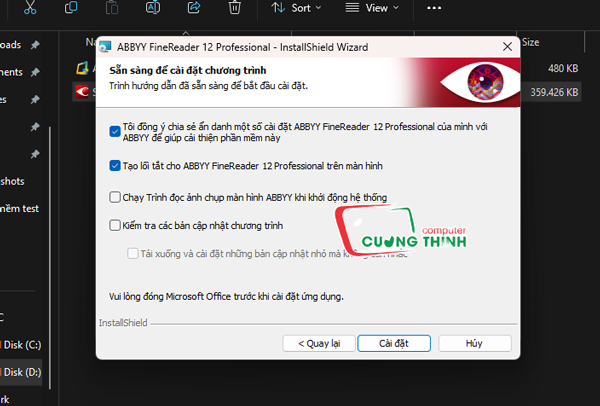 Bỏ tích chọn 2 dòng cuối và nhấn Cài đặt Bỏ tích chọn 2 dòng cuối và nhấn Cài đặt