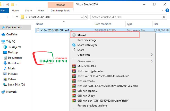 Chọn Mout hoặc click đúp vào file ISO Chọn Mout hoặc click đúp vào file ISO