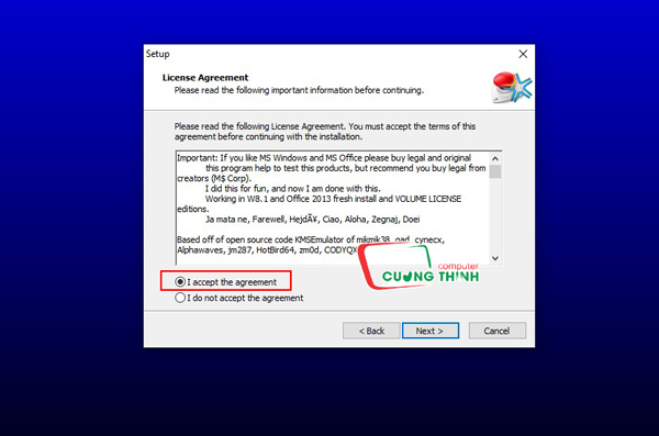 I accept để đồng ý điều khoản