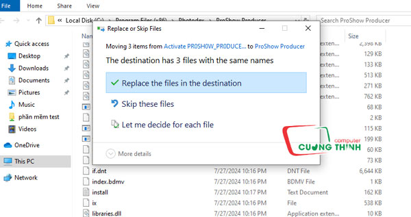 Nhấn Replace the file