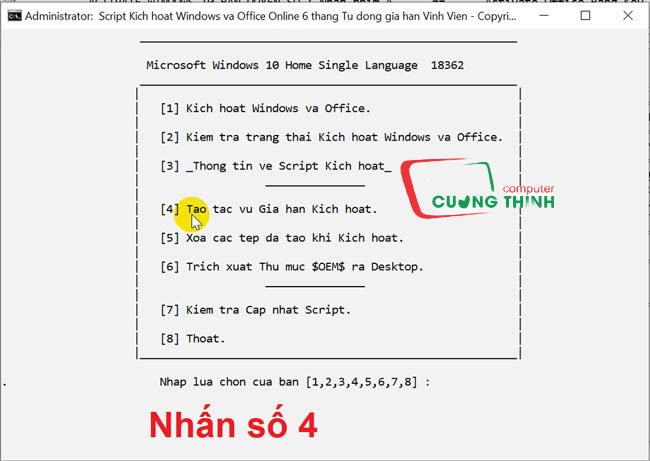 Nhấn phím số 4 để tạo tác vụ gia hạn tự động