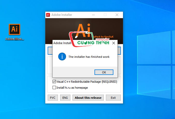 Thông báo cài đặt thành công