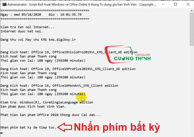 bấm 1 phím bất kỳ để thoát