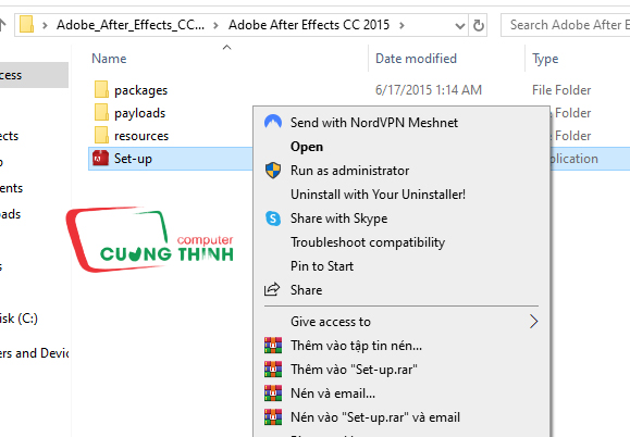 Adobe After Effects CC 2015 chạy file Set-up