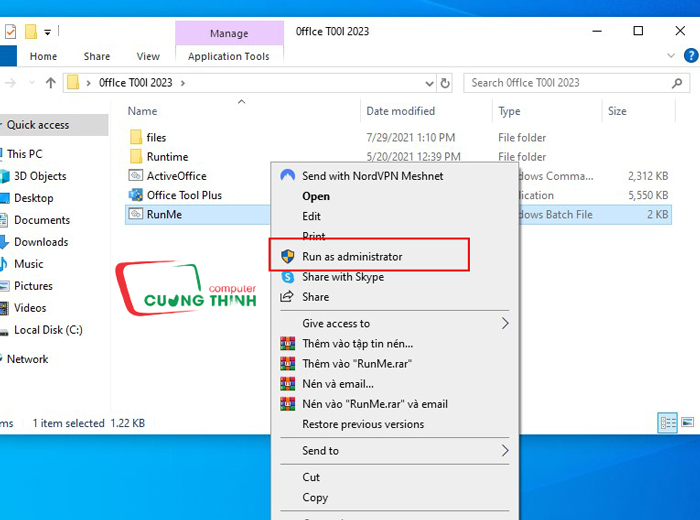 Chạy file RunMe bằng quyền Admin Chạy file RunMe bằng quyền Admin