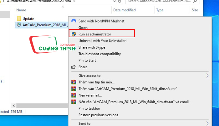 Chạy file bằng quyền admin