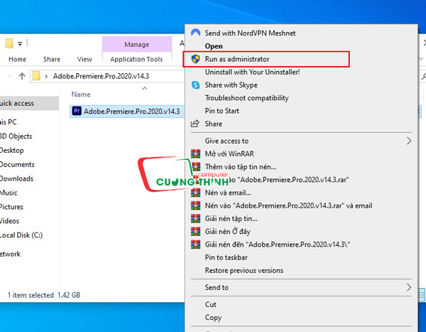 Chạy file cài đặt bằng quyền admin Chạy file cài đặt bằng quyền admin