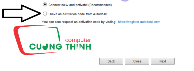 Check vào ô I have an activation code from Autodesk