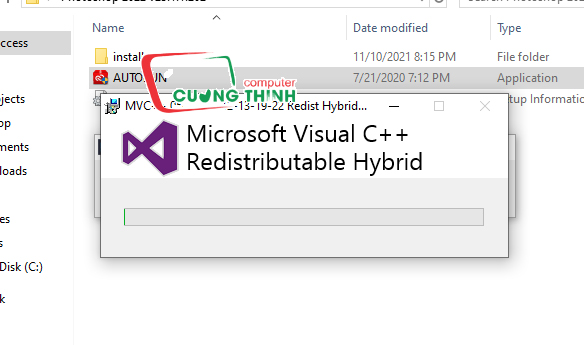 Chờ phần mềm chạy cài đặt tài nguyên visual