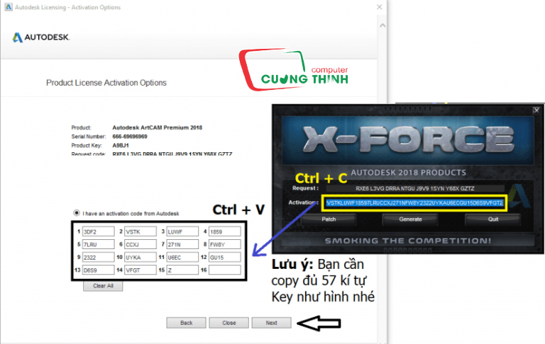 Copy code ở Activation và Paste