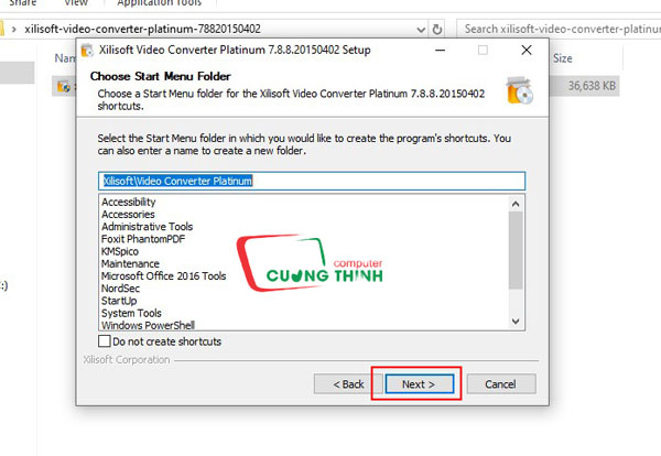 Giữ nguyên folder và chọn Next