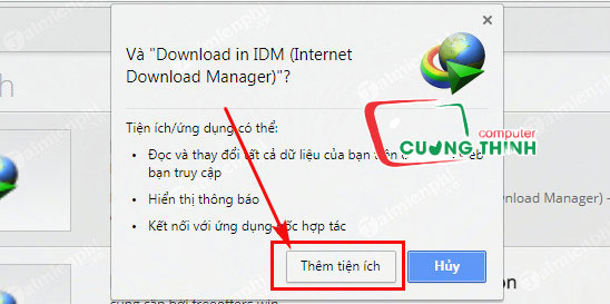 Hộp thoại hướng dẫn thêm tiện ích IDM vào trình duyệt web