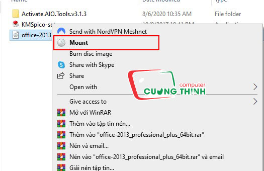 Mount file ISO Office 2013