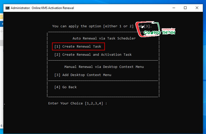 Nhấn phím 1 Create Renewal Task Nhấn phím 1 Create Renewal Task