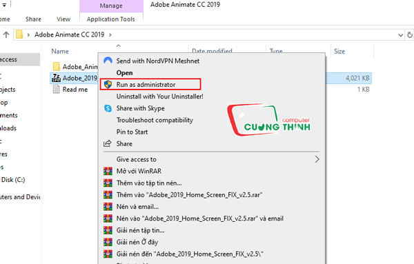 Chạy file crack bằng quyền admin