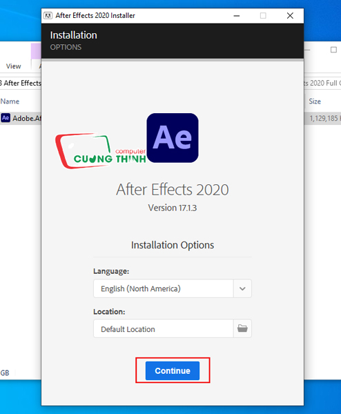 Nhấn Continue để cài đặt phần mềm