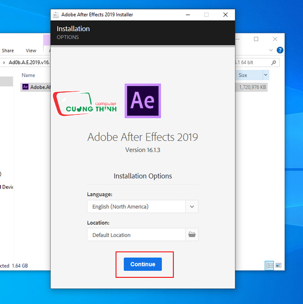 Nhấn Continue để cài đặt phần mềm