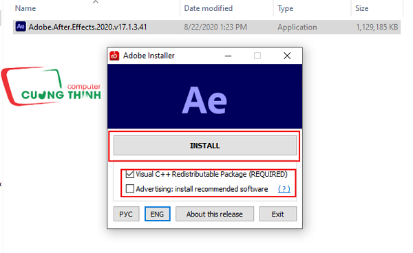 Nhấn nút Install